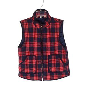 Lumberjack Plaid Flannel Quilted Puffer Vest Red & Blue Lined Size M